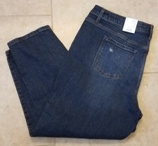 New Time and Tru Women Slim Boyfriend Crop Jeans Dark Wash Distressed sz 18