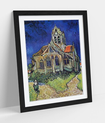 VINCENT VAN GOGH, DIE KIRCHE VON AUVERS (1890) - GERAHMTER WANDBILD PAPIERDRUCK POSTER