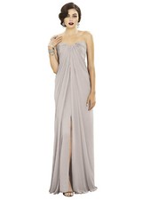 Dessy 2879......Full-length strapless lux chiffon dress...Taupe...Size 10...NWT