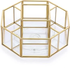 Hipiwe 360 Degree Rotating Glass Makeup Organizer- 5 Slots Gold Metal 
