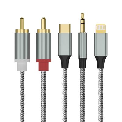 Lightning USB Typ C 3.5mm auf 2 Cinch Aux Kabel 1,3m Kabel Stereo iPhone Samsung