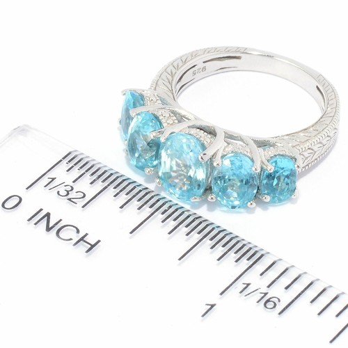 Meher's Jewelry Sterling Silver Oval Blue Zircon Gemstone Band Ring - Picture 5 of 5