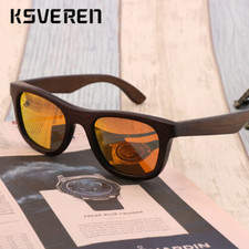Bamboo Wood Polarized Square Premium Sunglasses Men Brown Wooden Frame Eyewear