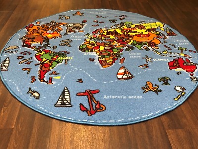 NEU WELTKARTE KINDER LERNMATTEN TEPPICHE SCHULE ZUHAUSE 133X133CM KREIS MULTI