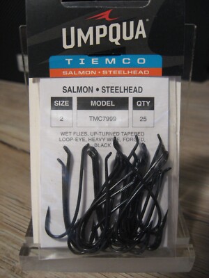 25 Umpqua Tiemco Salmon Steelhead Fish Hooks - Wet Flies Heavy Wire - Sz 2 Black