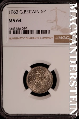 Great Britian:1963 Six Pence-NGC MS 64 Brilliant Uncirculated #SLG182