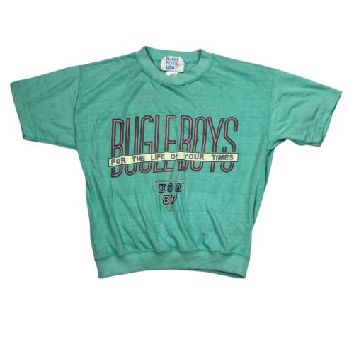 Bugle Boy USA VTG 90s Logo Crewneck Lightweight Sweatshirt Aqua Youth Small 8/10