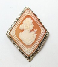 Vintage 14 KT White Gold Cameo Pin Pendant