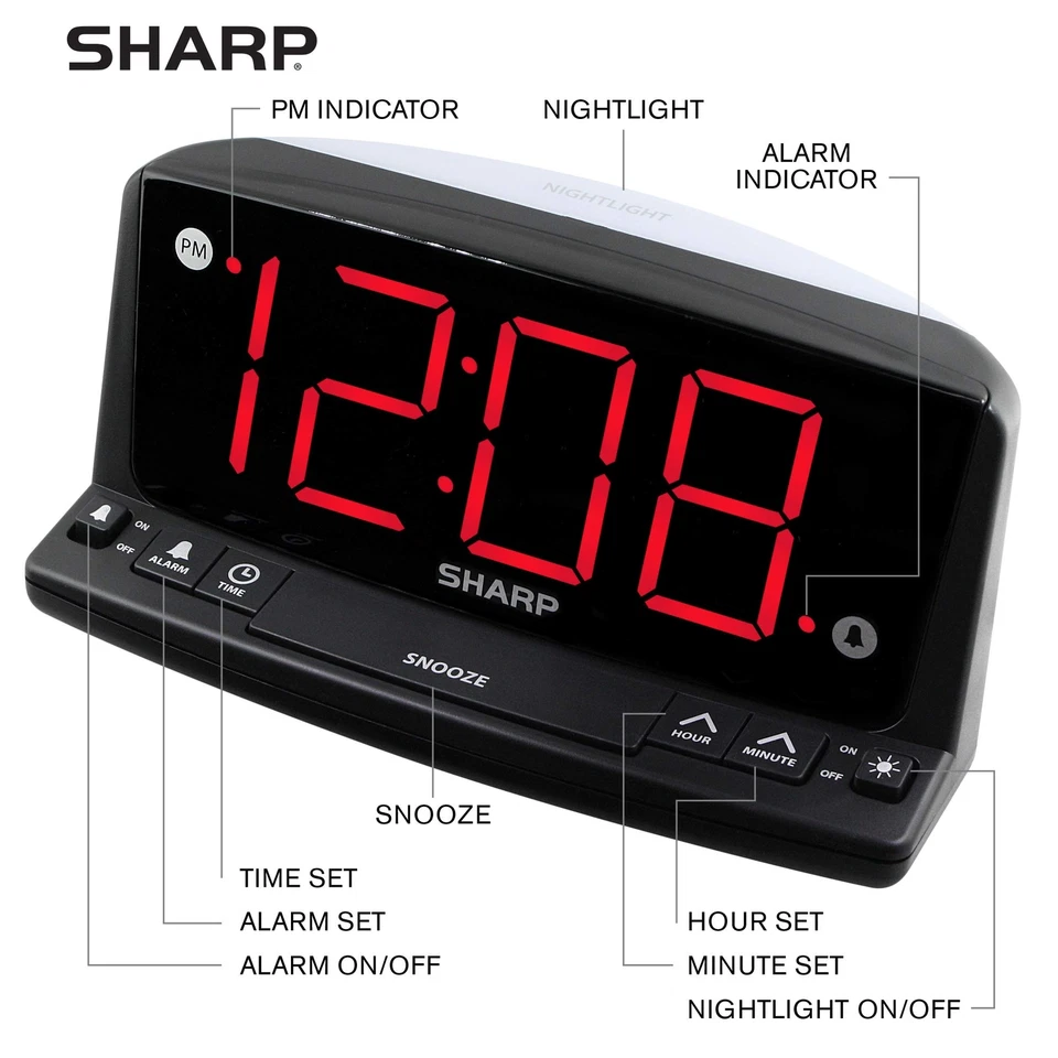 Sharp LED Digital Alarm Clock – Simple Operation - Easy to See Large Numbers ... - Image 4 of 4