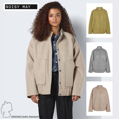 NOISY MAY Damen Jacke Oversize hoher Kragen überschnittene Ärmel Fronttaschen