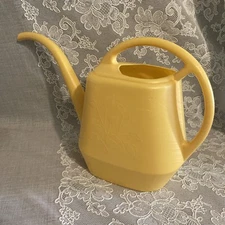 Garden Scene Plastic Watering Can with Embossed Leaves Yellow Gold USA Nice!