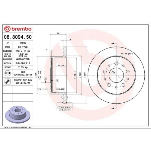 Bremsscheibe Brembo 08.8094.50 Prime Line FüR CitroëN Fiat Peugeot Hinterachse-image