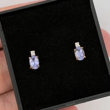 9ct Yellow Gold Tanzanite & Diamond Cluster Stud Earrings