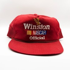 NASCAR WinstonHat Official Trucker Cap Red Mesh Rope Made in USA Vintage