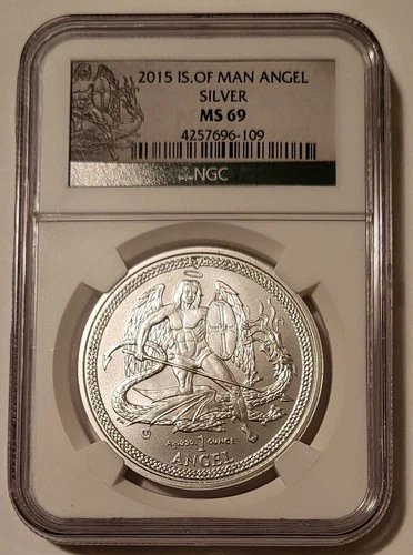 Isle of Man 2015 1 oz Silver Angel Medal Michael/Dragon MS69 NGC