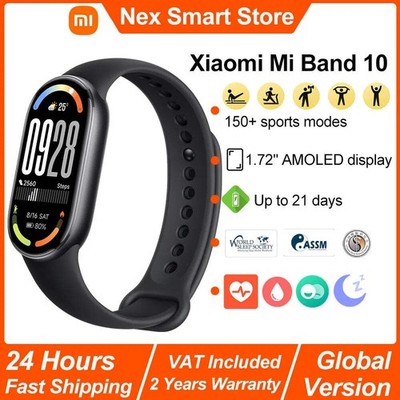 Neu Xiaomi Mi Band 10 Smart Armband, 1,72 Zoll AMOLED Display, Herzfrequenz Blut Oxy
