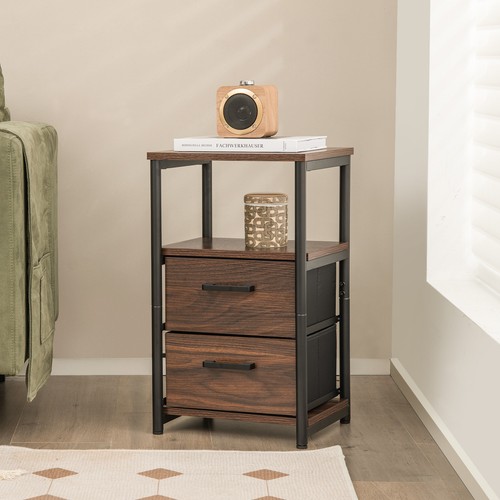 Nightstand Bedside End Table with 2 Fabric Drawers Storage Shelf for living room - Picture 4 of 8