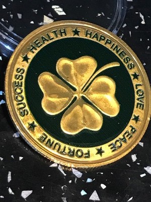 4 Blatt Kleeblatt Münze 4 cm rund vergoldet Challenge Coin Glück Gesundheit