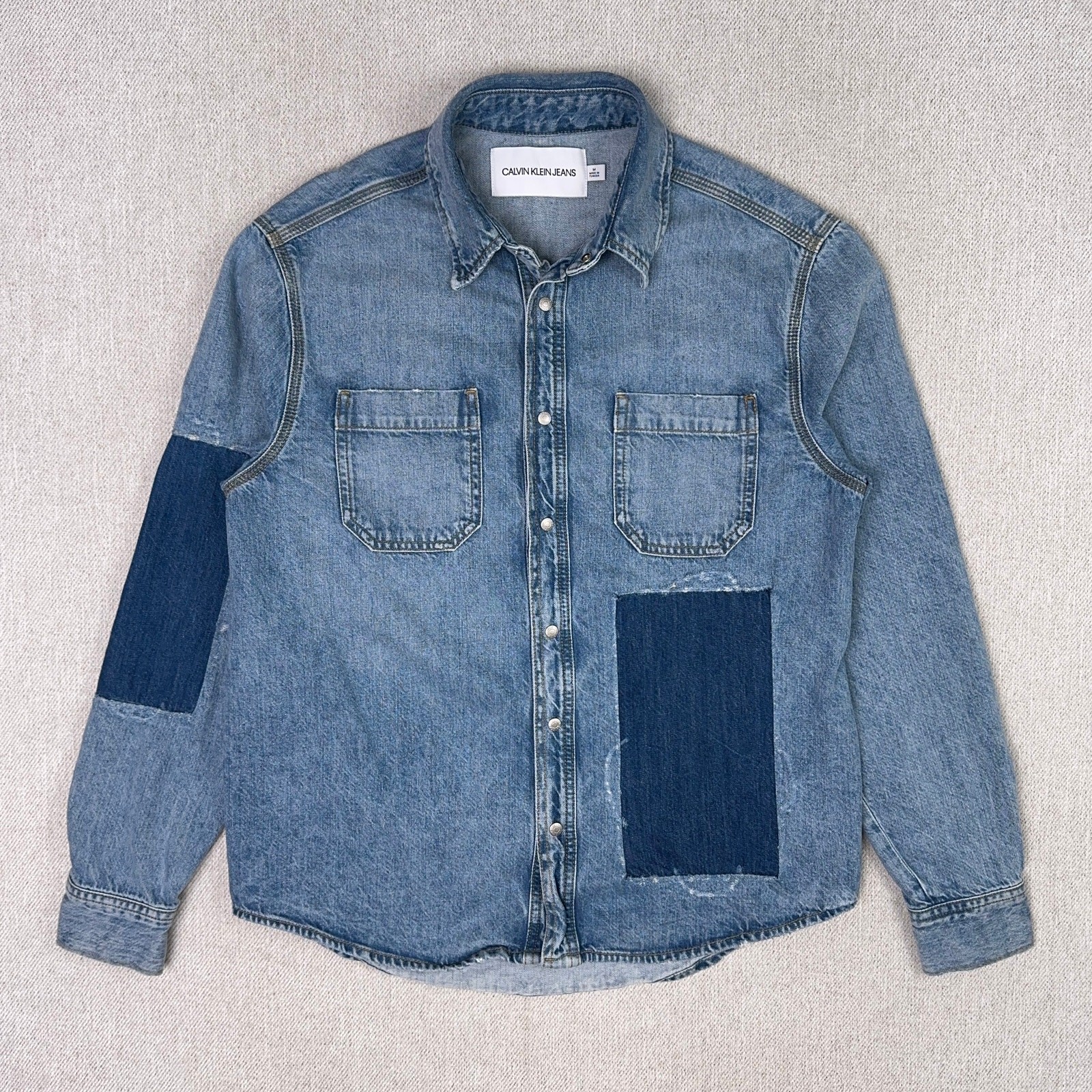 Calvin Klein Jeans Patchwork Snap Denim Shirt Jac… - image 1
