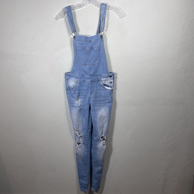 Wax Jeans Bib Overalls Skinny Distressed Light Blue Sz M