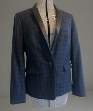 J. Crew Preppy Wool Tartan Plaid Blazer Size 8 Regent Black Blue Green Academic