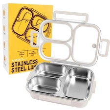Stainless Steel Lunch Box, 3 Compartments Metal Bento Box for Kids, 25oz Lunc...