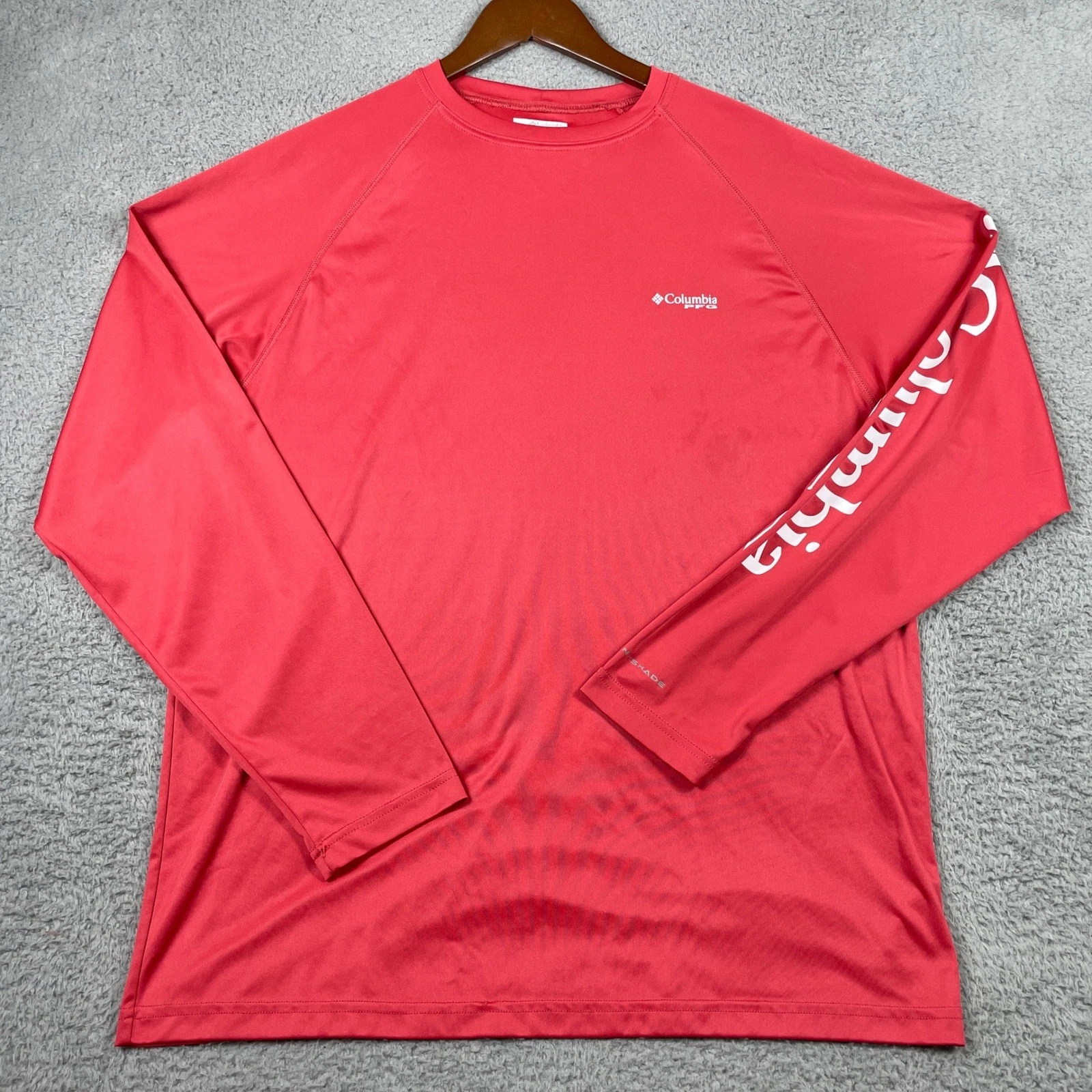 Columbia PFG Terminal Tackle Fishing Shirt Mens Large Red Long Sleeve UPF 50