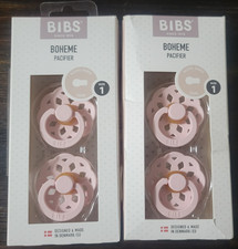 Lot of 2 BIBS Boheme Natural Rubber Pacifiers 2-Packs Size 1 Blossom Pink NEW 