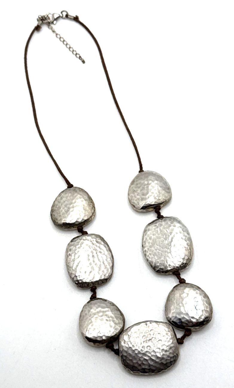 Hammered Silver Plated Bead Statement Necklace St… - image 1
