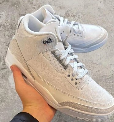 Jordan Air Jordan 3 Retro Triple White Mid Top Leather Sneakers White Grey