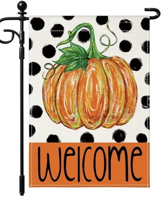 Artscope Fall Pumpkin Welcome Garden Flag 12x18 Inch Orange White NIP