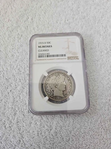 1915-D Barber Half Dollar 50c NGC VG Details Cleaned Silver Coin