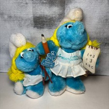 Vintage 1983 Smurfette School Girl  Cupid Angel Plush w/ Tag Set of 2