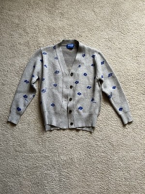 Ader Error Oversized Floral Jacquard Cardigan Gray Size Medium Step Hem Buttons