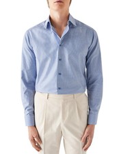 Eton Contemporary Fit MicroCheck Shirt Men's 17.5 Dark Blue Front Button Closure