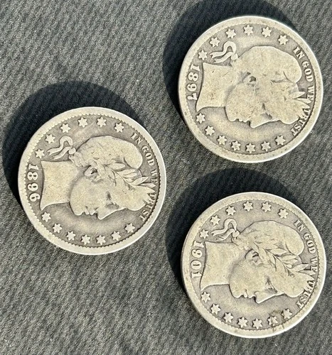 1896-O 1897-O 1901-O Barber Quarters Silver New Orleans Mint Lot of 3