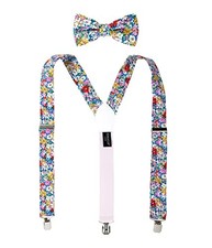 Men's Cotton Floral Suspenders and Bow Tie Set for 48 Inch 70-blue Yellow