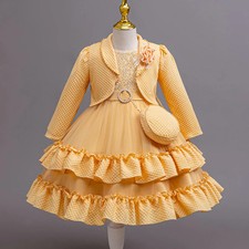 Fashion Girl Dress Long Sleeve Child Tulle Princess Costume Pageant Party Gown