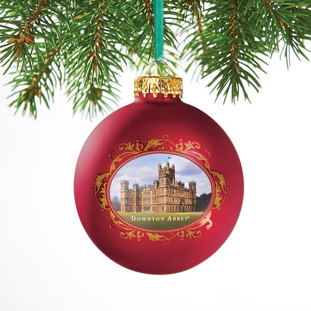 Downton Abbey Castle On Red Ball Glass Christmas Ornament Pbs