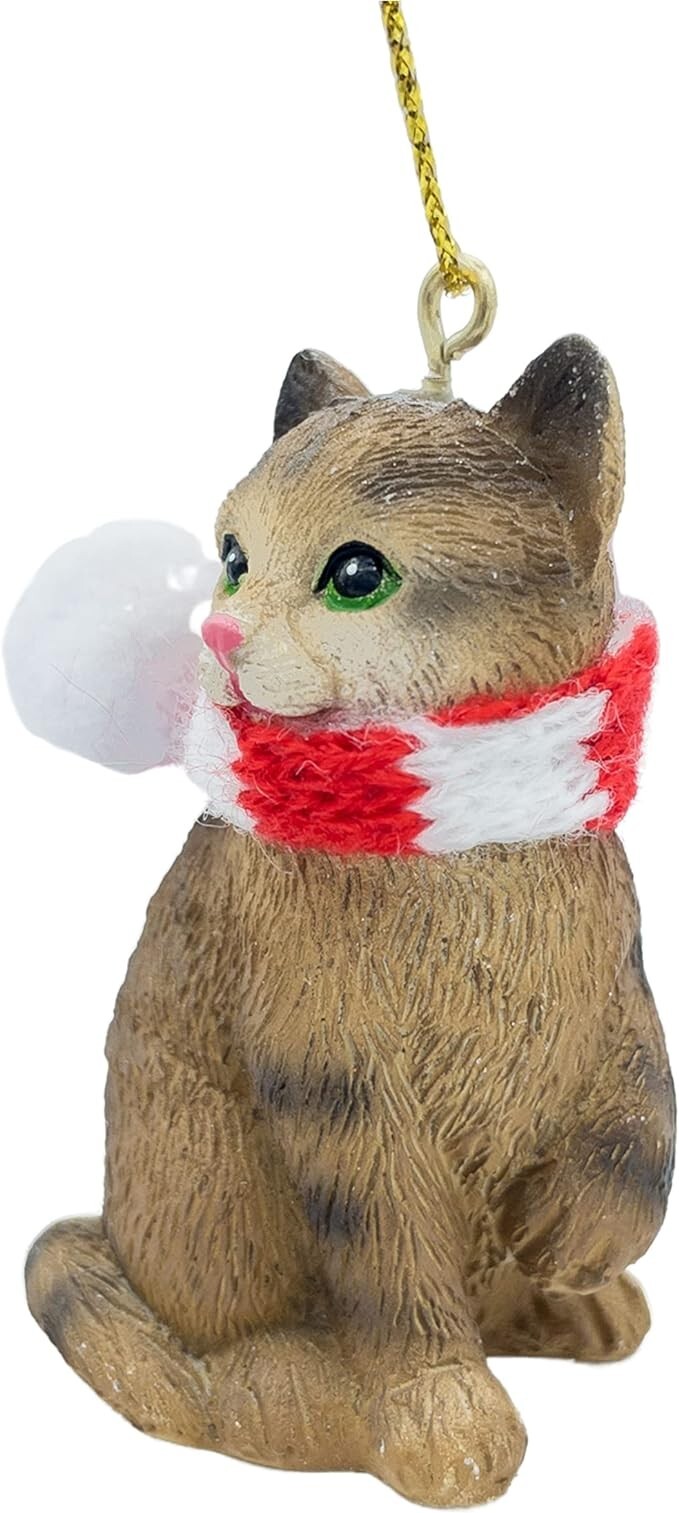 Tan Brown Stripped Shorthaired Tabby Kitty Cat Christmas Tree Ornament Scarf