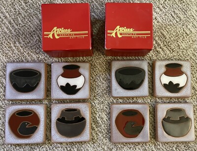 Set Of 8 ARIUS Santa Fe Art Tiles Pottery Design Coaster Trivet 1987 NIB!