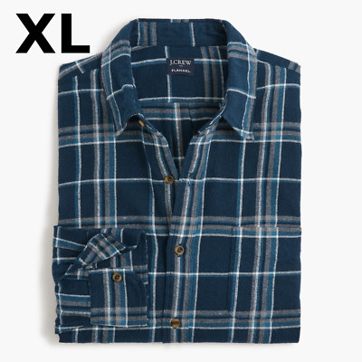 J Crew Men's Slim Fit Plaid Flannel Shirt Men's XL Navy Heather Grey Blue