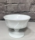 Vintage White Milk Glass Grape Pattern Pedestal Ice Cream Pudding Dessert Cup