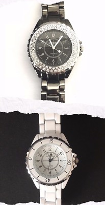 SINOBI stilvolle Qyartzuhren ausgefallene Diamanten Gun Metal/einfaches schlichtes weißes Design