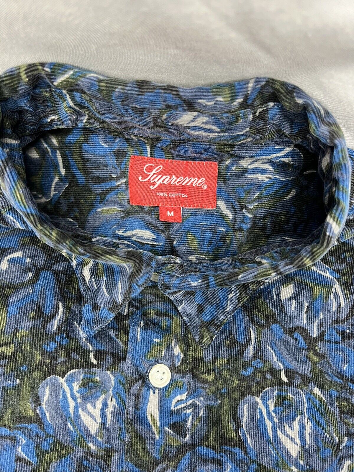 Supreme Floral Corduroy Button Up Blue Shirt Long Sleeve Medium