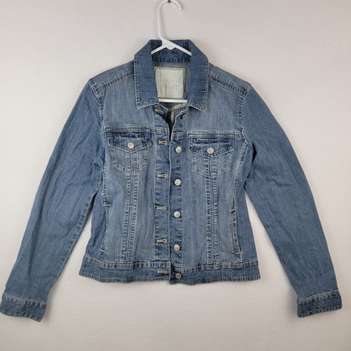 Sonoma Womens Jacket Denim Blue S Light Wash Button Casual Collared Long Sleeve