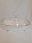Vintage Corningware French White Divided Oval Casserole F6B w/ PYREX Cover Lid