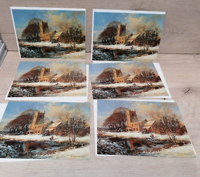 6 Weihnachtskarten Luxus groß gold Wintermorgengrüße Vintage Mistelzweig