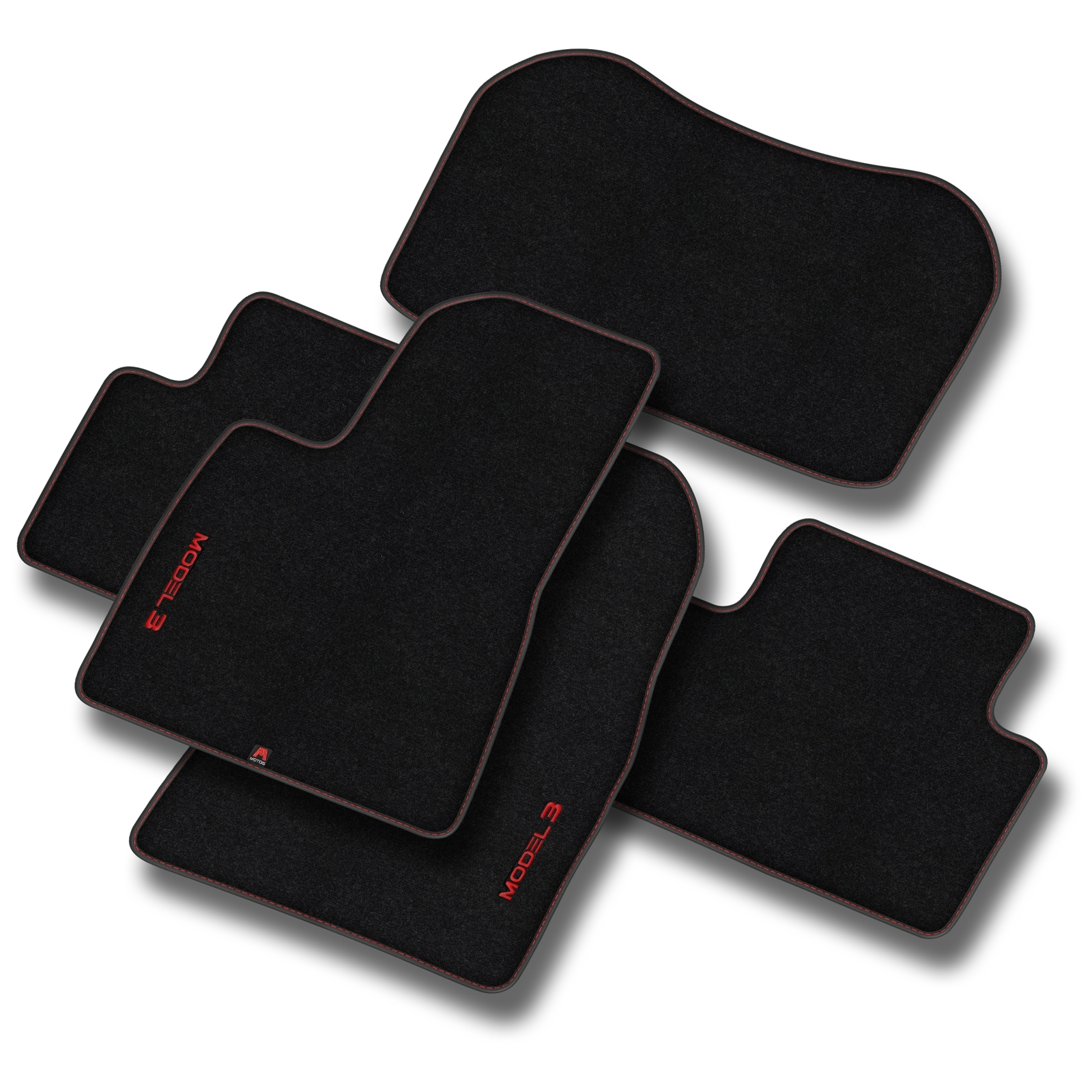 Tapis de sol velour pour Tesla Model 3 rouge et noir set de protection