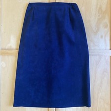 Women's Mid-Length A-Line Dark Blue Faux Suede Vintage Skirt Elastic Waistband